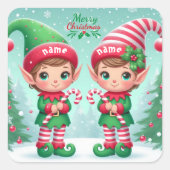 Niedliche Weihnachtselfen Quadratischer Aufkleber (Vorderseite)