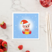 Niedliche Weihnachtselfen & Sterne auf hellblau Serviette (Beispiel)