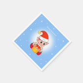 Niedliche Weihnachtselfen & Sterne auf hellblau Serviette (Ecke)