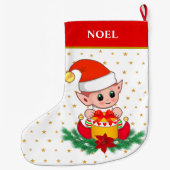 Niedliche Weihnachtselfen, Sterne, Poinsettia & Ki Großer Weihnachtsstrumpf (Rückseite)