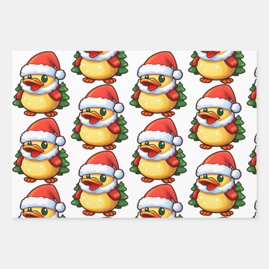 Niedliche Weihnachtsente in Weihnachtsmannmütze Geschenkpapier Set (Vorderseite 2)