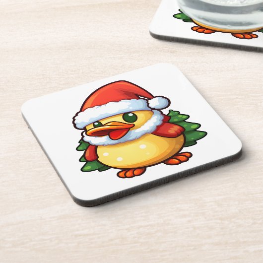 Niedliche Weihnachtsente in Weihnachtsmannmütze Getränkeuntersetzer (Linke Seite)