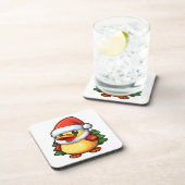 Niedliche Weihnachtsente in Weihnachtsmannmütze Getränkeuntersetzer (Rechte Seite)