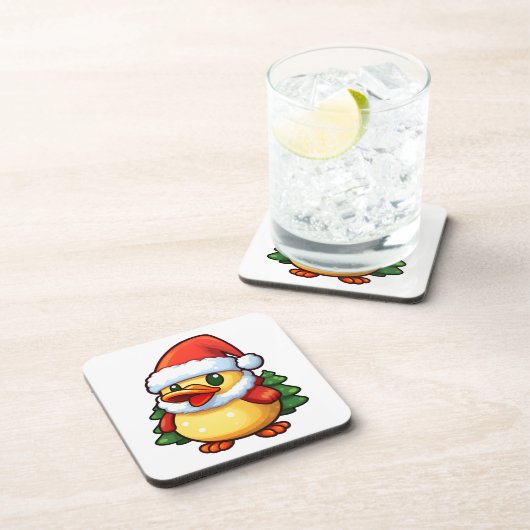 Niedliche Weihnachtsente in Weihnachtsmannmütze Getränkeuntersetzer (Rechte Seite)