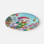 Niedliche Weihnachtsente Pappteller (Schrägansicht)