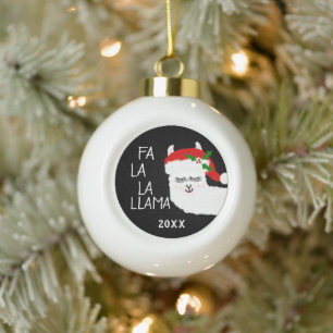 Niedliche Weihnachtsfa La Llama Weißer Rot indivi Keramik Kugel-Ornament
