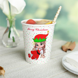 Niedliche Weihnachtsfairy Elf & Confetti Paper Cup Pappbecher