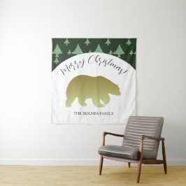 Niedliche Weihnachtsfamilie Goldener Bär Wandteppich