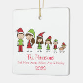 Niedliche Weihnachtsfamilie mit Hund Cerami Keramikornament (Links)