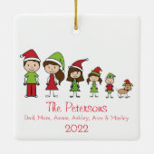 Niedliche Weihnachtsfamilie mit Hund Cerami Keramikornament (Rückseite)