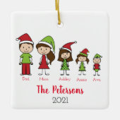 Niedliche Weihnachtsfamilie Personalisiert Keramikornament (Vorderseite)