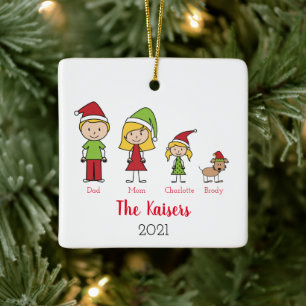 Niedliche Weihnachtsfamilie Personalisiert mit Hun Keramikornament
