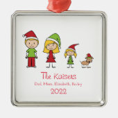 Niedliche Weihnachtsfamilie von 3 Jahren mit Hund Ornament Aus Metall (Vorne)