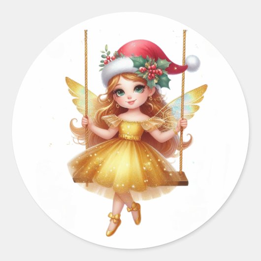 Niedliche Weihnachtsfee Runder Aufkleber (Vorderseite)