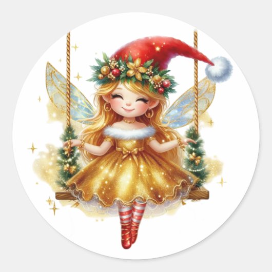 Niedliche Weihnachtsfee Runder Aufkleber (Vorderseite)