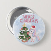 Niedliche Weihnachtsfeier auf Sparkle Blue Sky Button (Vorne & Hinten)