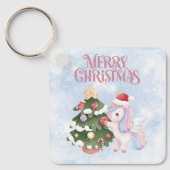 Niedliche Weihnachtsfeier auf Sparkle Blue Sky Schlüsselanhänger (Vorderseite)