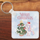 Niedliche Weihnachtsfeier auf Sparkle Blue Sky Schlüsselanhänger (Vorderseite)