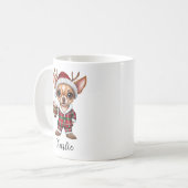 Niedliche Weihnachtsfeier Chihuahua mit Rentier An Kaffeetasse (Vorderseite Links)