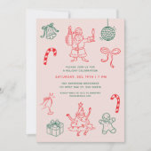 Niedliche Weihnachtsfeier Doodles Feiertag Einladung (Vorderseite)