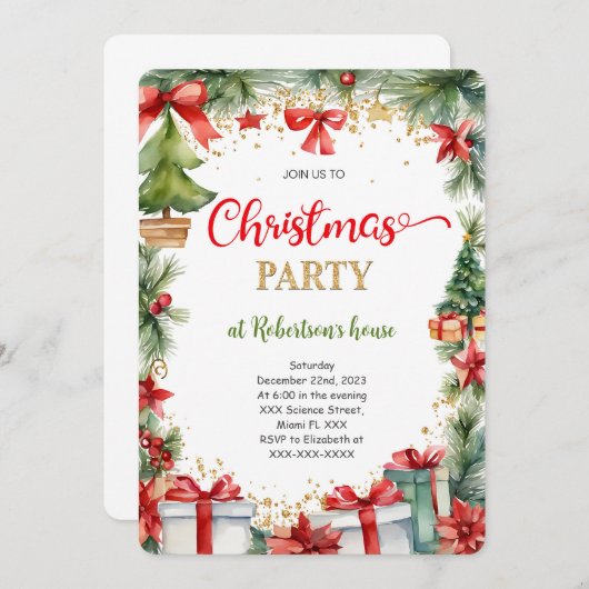 Niedliche Weihnachtsfeier Einladung (Vorne/Hinten)