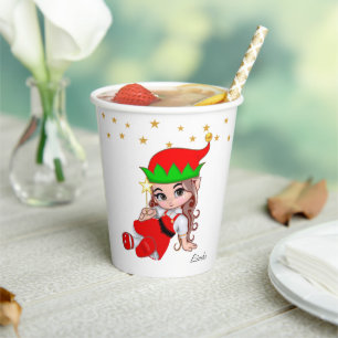 Niedliche Weihnachtsfeier Elf & Golden Star Confet Pappbecher