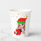 Niedliche Weihnachtsfeier Elf & Golden Star Confet Pappbecher (Vorderseite)