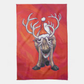 Niedliche Weihnachtsfeier für Reinhirsche am Roten Geschirrtuch (Vertikal)