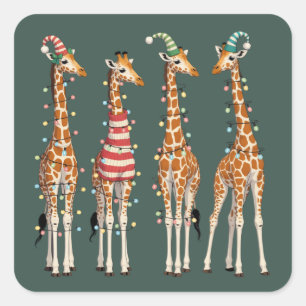 Niedliche Weihnachtsfeier Giraffe Funny Holiday An Quadratischer Aufkleber