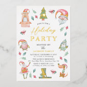 Niedliche Weihnachtsfeier Gold Folieneinladung (Vorderseite)