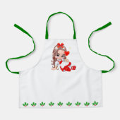 Niedliche Weihnachtsfeier & Holly Berry Leaf Borde Schürze (Vorderseite)