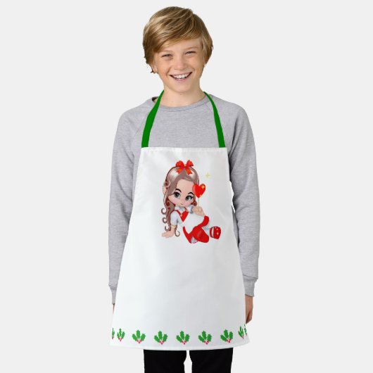 Niedliche Weihnachtsfeier & Holly Berry Leaf Borde Schürze (Getragen)