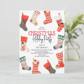 Niedliche Weihnachtsfeier im Strumpf Wasserfarbe Einladung (Stehend Vorderseite)