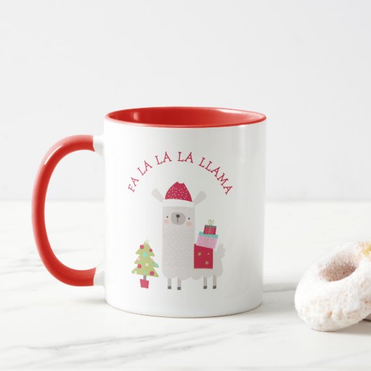 Niedliche Weihnachtsfeier La La Llama Red Tasse (Mit Donut)