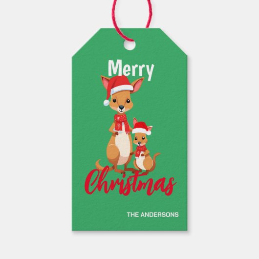 Niedliche Weihnachtsfeier Mama Kid Kangaroo Santa  Geschenkanhänger (Vorderseite)