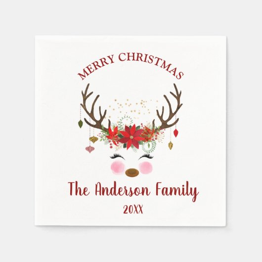 Niedliche Weihnachtsfeier Rentier Napkins Serviette (Vorderseite)