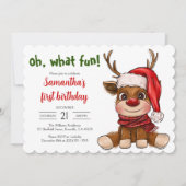 Niedliche Weihnachtsfeier Rentiers erste Geburtsta Einladung (Vorderseite)