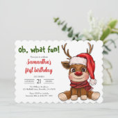 Niedliche Weihnachtsfeier Rentiers erste Geburtsta Einladung (Stehend Vorderseite)