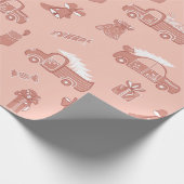 Niedliche Weihnachtsfeier Rose Pink Trucks Muster Geschenkpapier (Ecke)