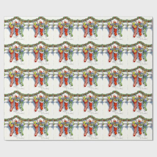 Niedliche Weihnachtsfeier, Strümpfe, Kamin Geschenkpapier (Flach)