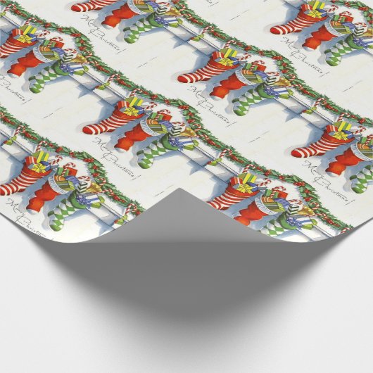 Niedliche Weihnachtsfeier, Strümpfe, Kamin Geschenkpapier (Ecke)