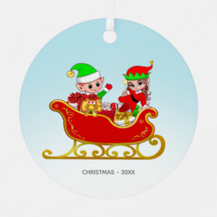 Niedliche Weihnachtsfeier und Elf auf Sleigh Ornament Aus Metall