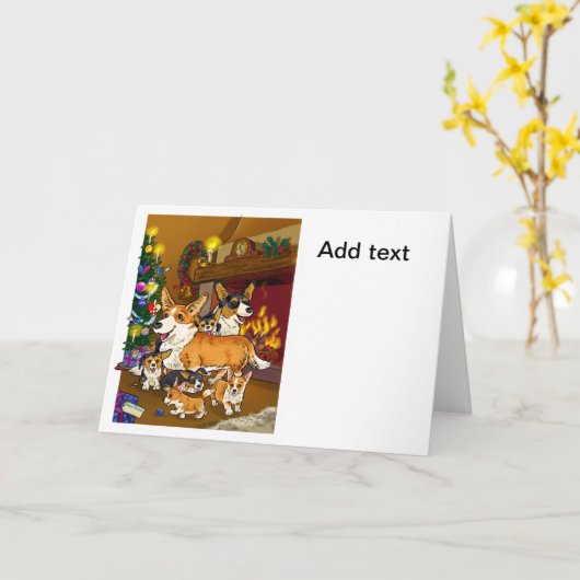 Niedliche Weihnachtsfeiern in Corgi Karte (Gelbe Blume)