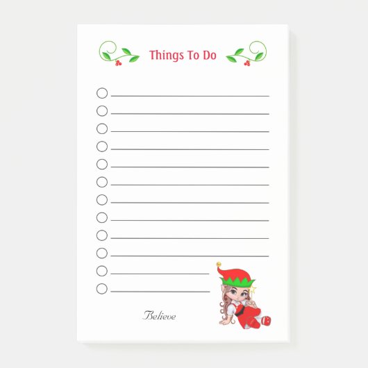 Niedliche Weihnachtsfeiertage Elf Dinge zu tun Post-it Klebezettel (Vorderseite)