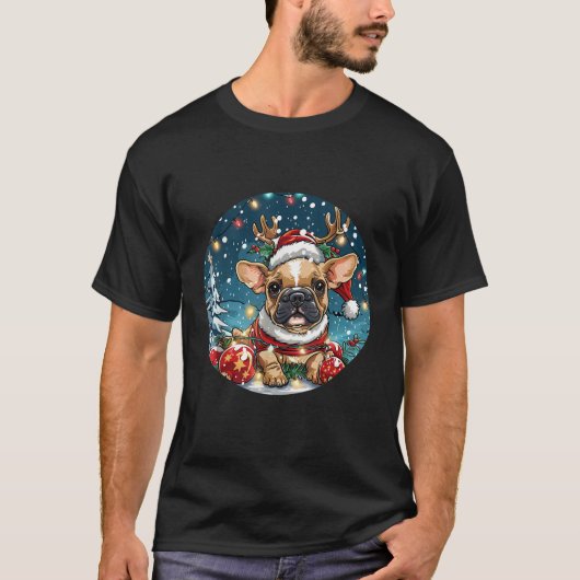 Niedliche Weihnachtsfeiertage Französische Bulldog T-Shirt (Vorderseite)