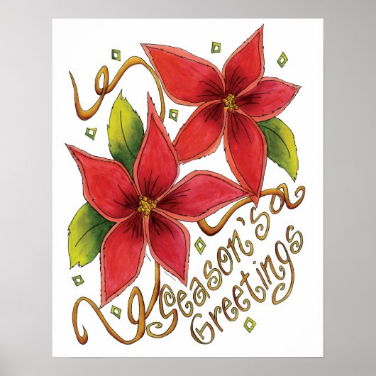 Niedliche Weihnachtsfeiertage mit Poinsettias Poster (Vorne)