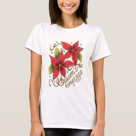 Niedliche Weihnachtsfeiertage mit Poinsettias T-Shirt (Vorderseite)