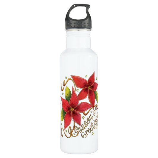 Niedliche Weihnachtsfeiertage mit Poinsettias Trinkflasche (Vorderseite)