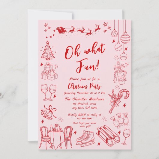 Niedliche Weihnachtsfeiertage Party Doodle Einladung (Vorderseite)