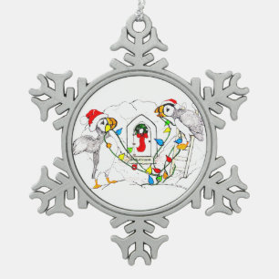 Niedliche Weihnachtsfeiertage Pufferhütte Schneeflocken Zinn-Ornament